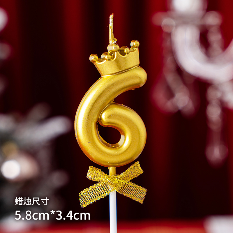 Crown Bow Digital Candle Champagne Gold Golden, Silver and Pink Birthday Cake 0-9 Candle Plug-in Dessert Table Gold