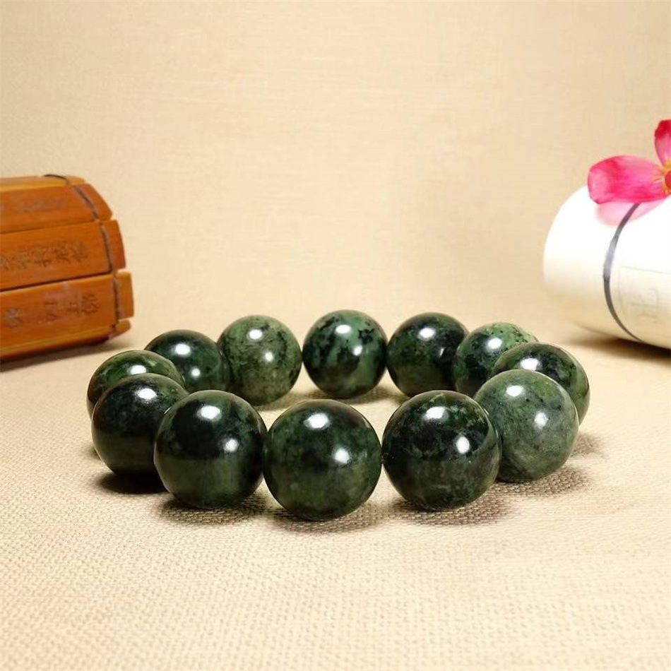 臧玉药王石手链活磁单圈手串橄榄绿陨石墨绿玉手链直播批发
