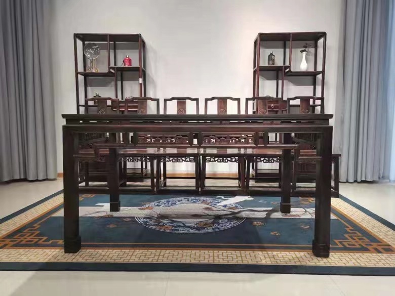 印尼黑酸枝阔叶黄檀长方形餐桌干泡茶桌仿古典新中式红木家具