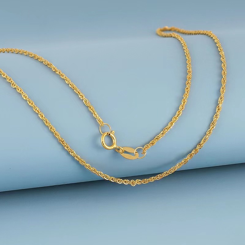 18k金麻花项链 au750黄金项链锁骨链小众高级感项链水贝黄金批发