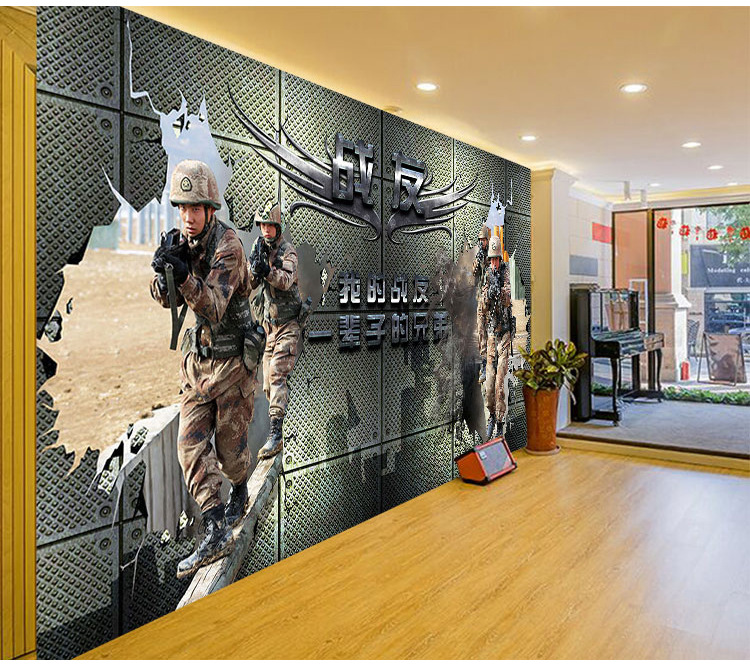 特种兵军人卧室宿舍饭店军绿色背景墙纸军事主题迷彩壁纸军旅壁画