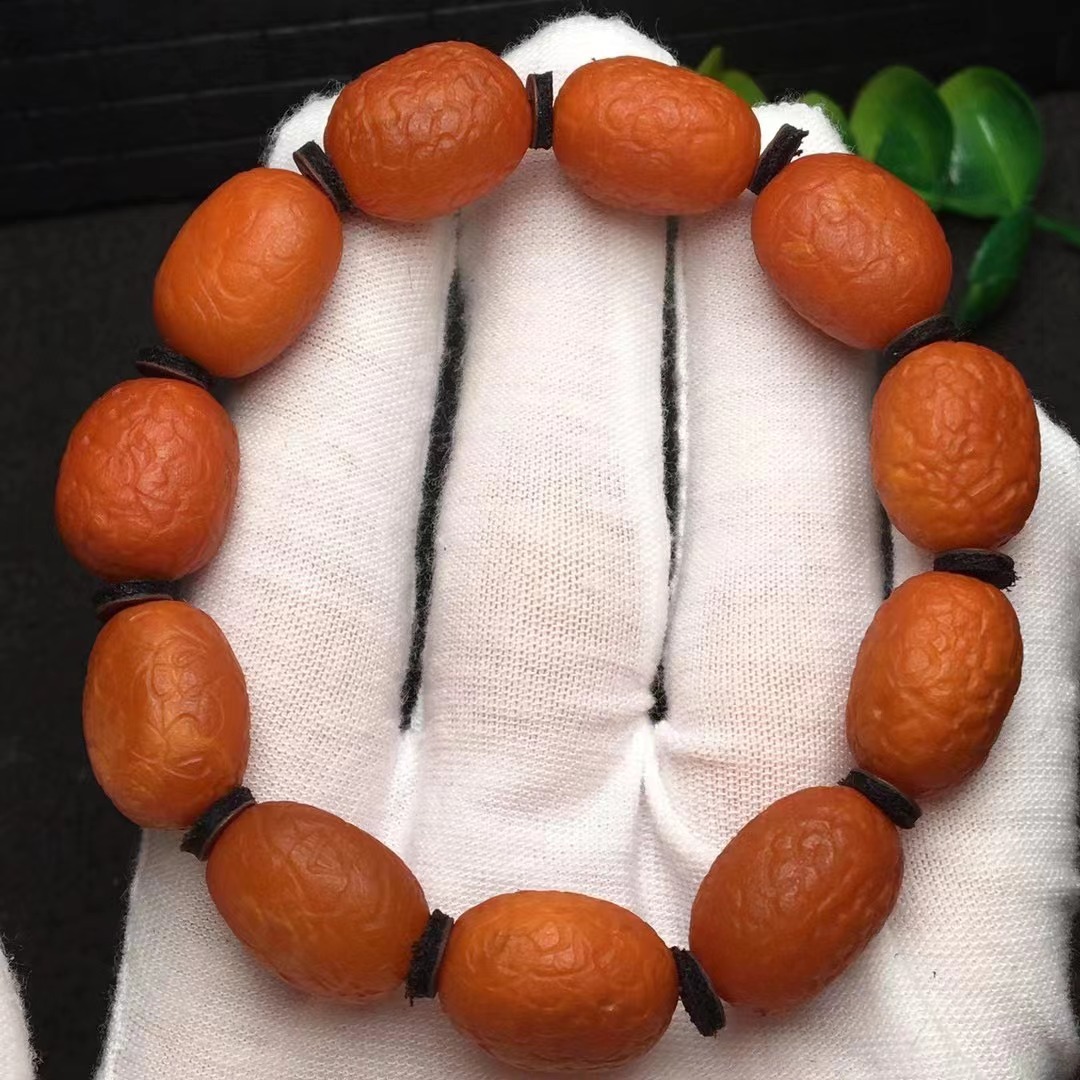 天然琥珀蜜蜡海漂籽原石手串蜡质浓郁纹理清晰单圈手链颜色如图