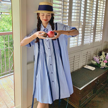 实拍法式连衣裙夏季女2024新款韩版宽松蓝色小个子polo衬衫裙子