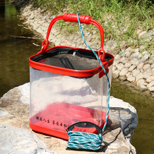 透明打水桶路亚活鱼桶折叠装鱼桶便携手提桶取水桶多功能一体鱼桶