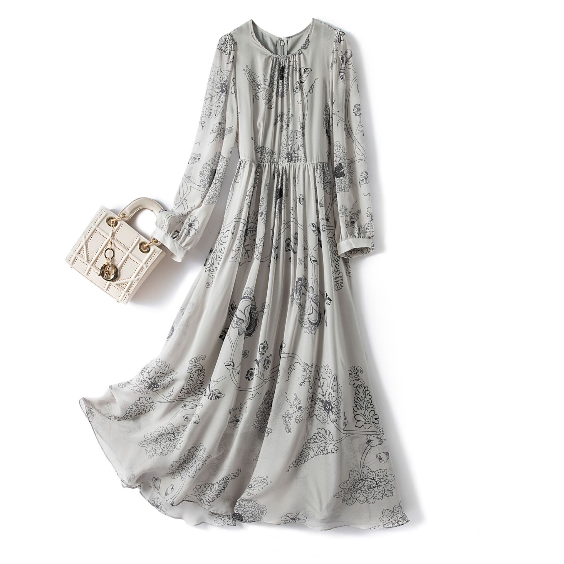 实体批发长袖连衣裙欧美大气真丝长裙夏季新款一件11037-阿里巴巴