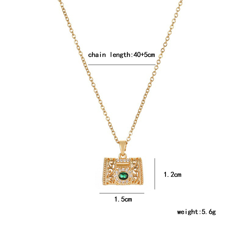 Affordable Luxury Fashion Emerald Hollow Bag Necklace Temperament Wild Online Influencer Clavicle Chain Personality Titanium Steel Ornament Wholesale