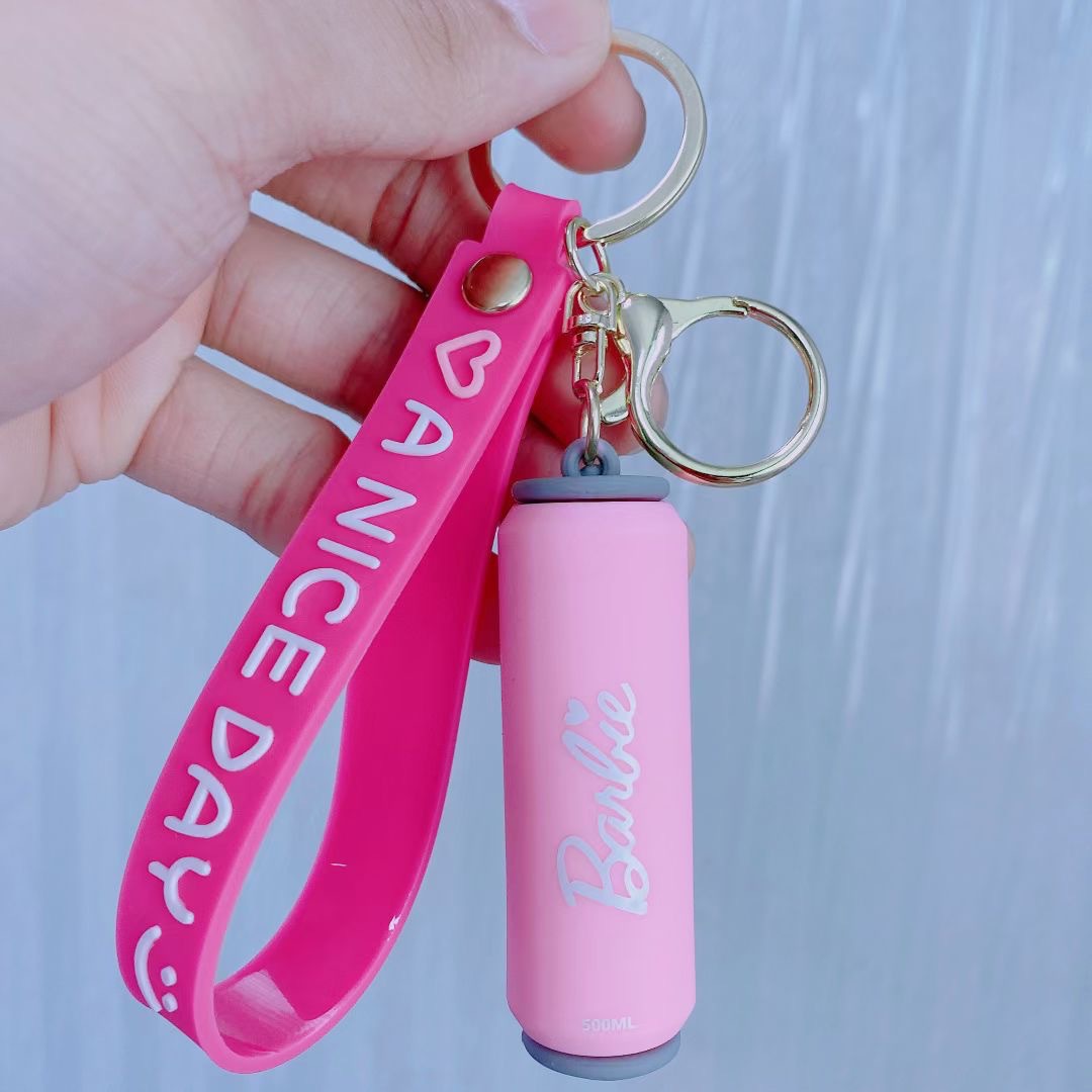 Cross-Border Hot Pink Barbie Keychain Couple Cute Barbie Pendant Creative Cans Key Chain Wholesale