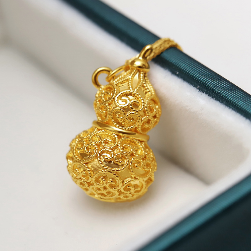 18k金葫芦吊坠au750黄金3d硬金葫芦吊坠网红直播金店促销活动礼品