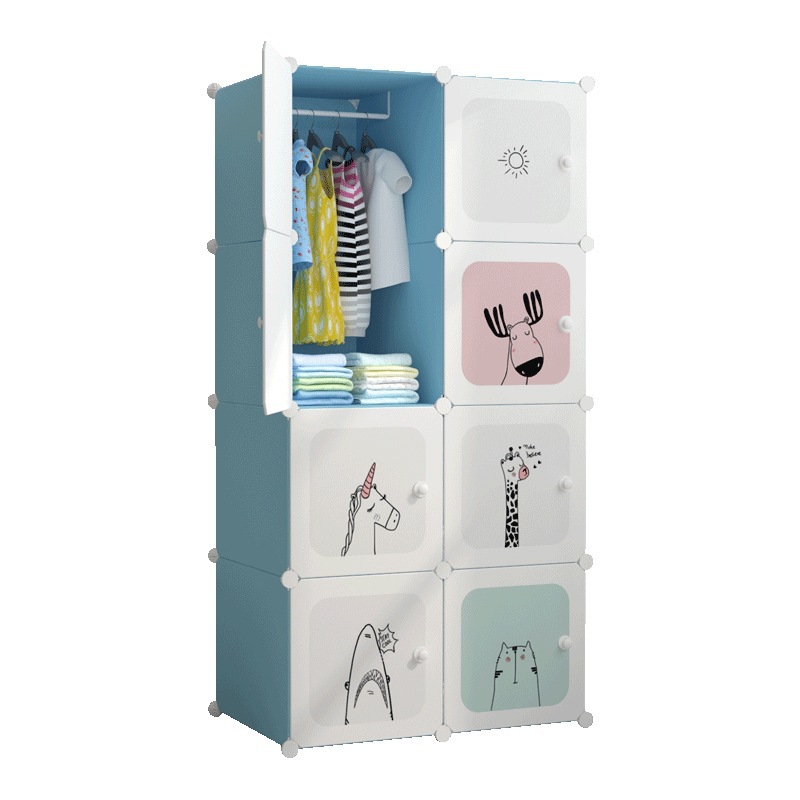 Simple Rental Cartoon Children's Wardrobe Assembly Baby Storage Cabinet Baby Bedroom Storage Plastic Closet 0819