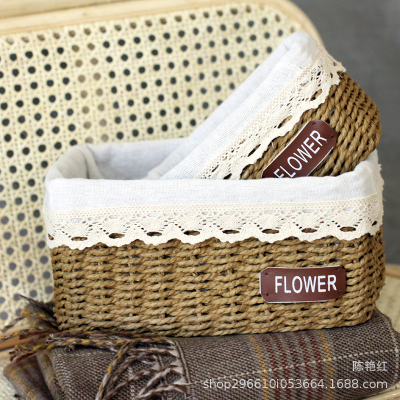 手工编织麻绳小花篮鲜花兰仿真花篮收纳篮水果篮干果篮拍摄道具