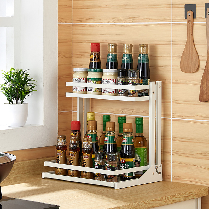 [Exclusive for Cross-Border] Table Foldable Seasoning Rack Kitchen Multi-Layer Spice Jar Storage Rack Seasoning Rack