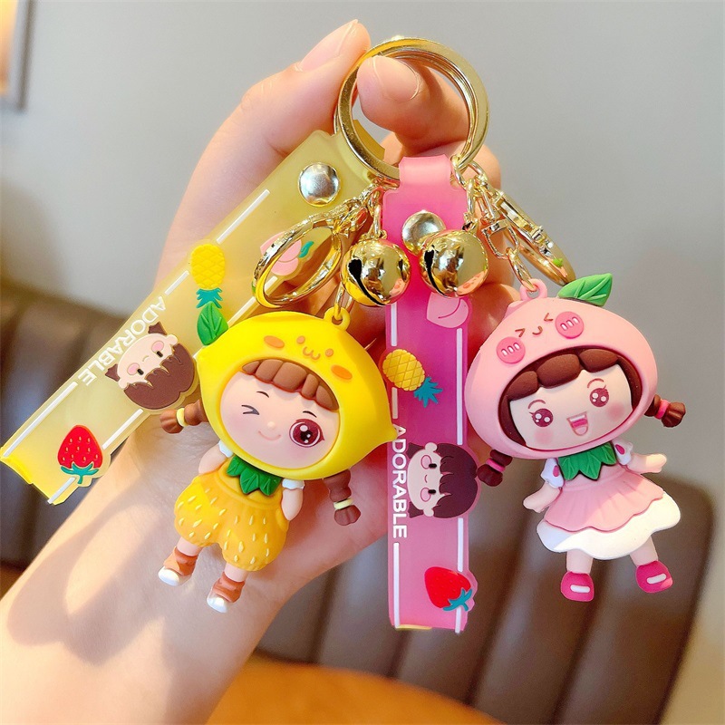 Cartoon Fruit Girl Silicone Doll Keychain Pendant Creative Doll Schoolgirl's Schoolbag Car Pendant Gift