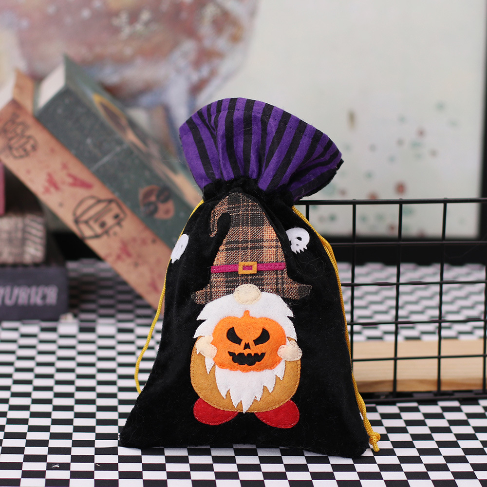 Halloween Theme Party Decoration Cartoon Machine Embroidery Faceless Doll Drawstring Bag Kindergarten Ghost Festival Candy Gift Bag