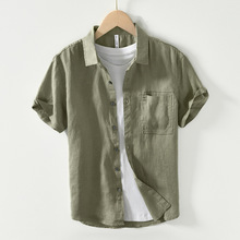 L993夏季基础简约纯色文艺休闲短袖亚麻衬衣宽松百士衬衣一件代发