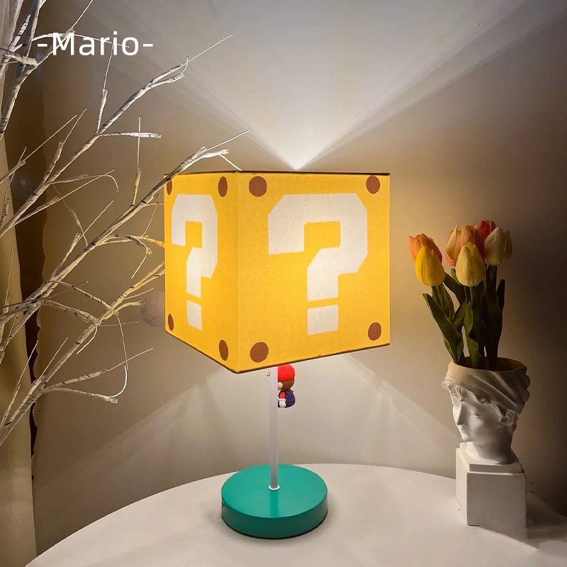 Ins Xiaohongshu Creative Mario Decorative Table Lamp Super Mary Question Mark Bedroom Square Bedside Lamp