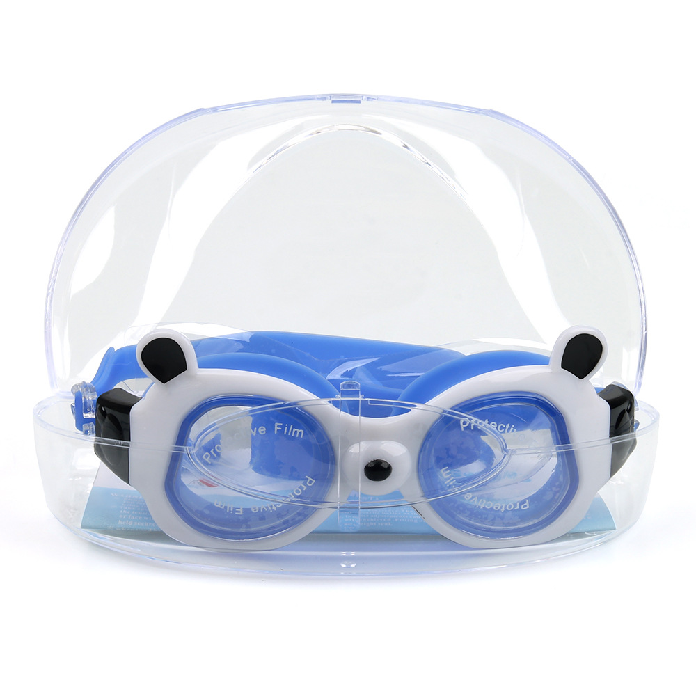 Children's Swimming Goggles Children's Swimming Goggles Cartoon Panda Swimming Goggles Waterproof Anti-Fog Large Frame One-Piece Earplugs Swimming Glasses