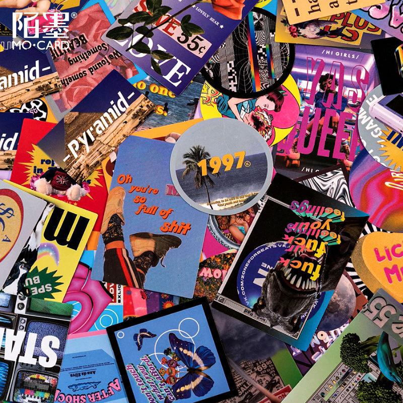 欧美复古手账贴纸蒸汽波炫酷爱心英文手帐拼贴手机壳装饰贴画