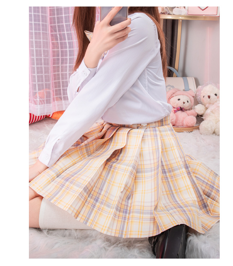 正版浮月jk制服裙日系学院风高腰格裙全套套装百褶裙现货一件代发