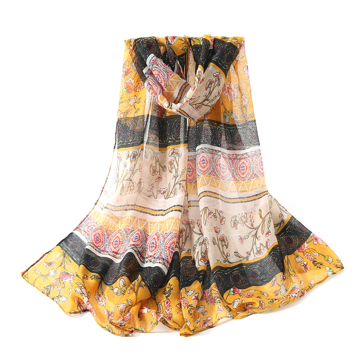 One-Piece Delivery New Summer Sun Protection Fashion Classic Printed Silk Scarf Shawl Factory Wholesale