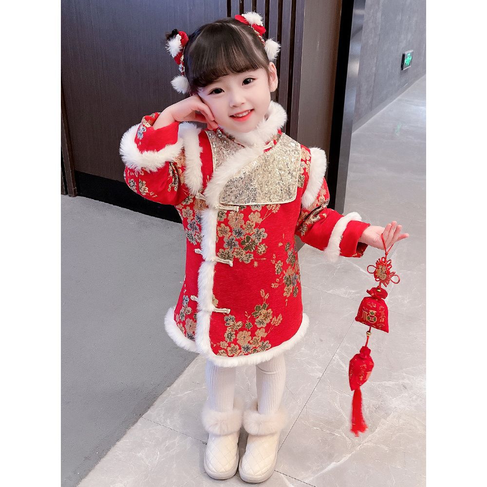 女童喜庆过年服唐装中国风旗袍冬装宝宝小女孩汉服儿童小童拜年服