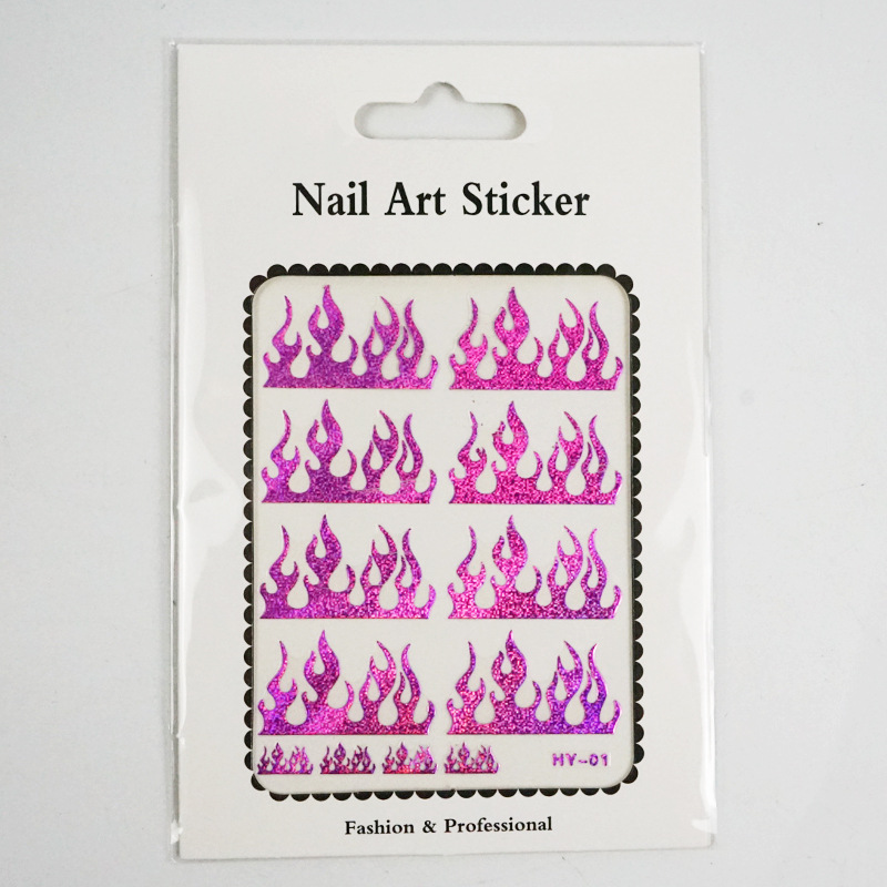 Nail Stickers Paper Self-Adhesive Flame Sticker Internet Celebrity Decals Black and White Gold and Silver Flame Adhesive Nail Sticker Decoration Nail Stickers