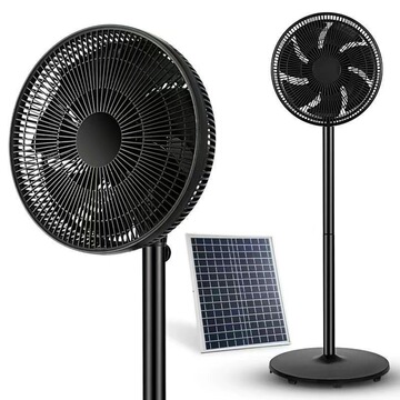 太阳能充电16寸落地风扇家用 solar fan dc12v停电户外应急led灯