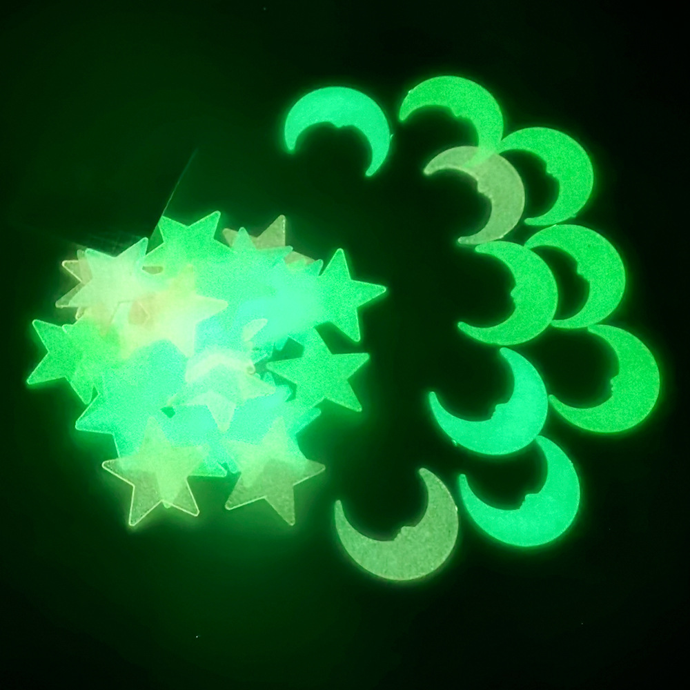 夜光星星月亮组合荧光贴宿舍儿童房装饰diy发光立体卡通塑料墙贴