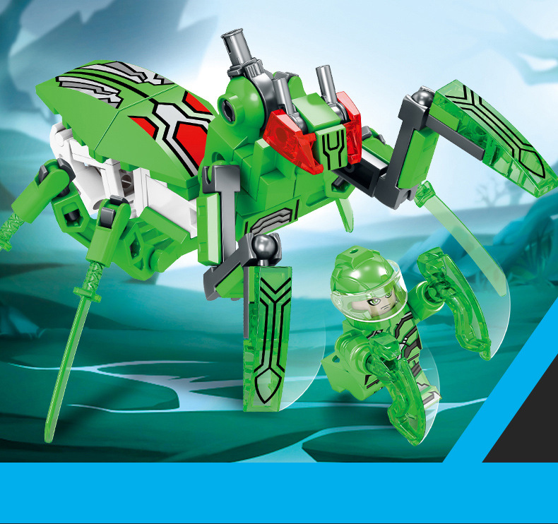 森宝103132圣兽图腾修罗王昆虫动物蜘蛛螳螂拼装积木拼插儿童玩具