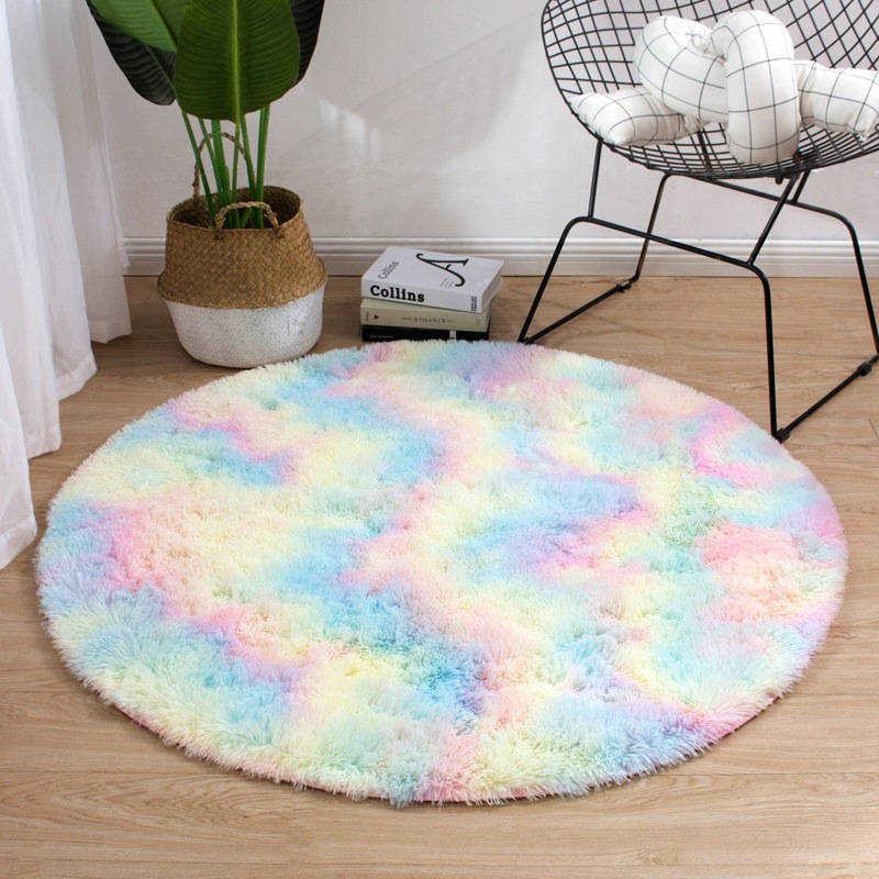 Cross-Border Tie-Dyed Carpet round Plush Variegated Gradient Floor Mat Hanging Basket Cushion Computer Chair Cushion Dressing Table Tent Mat