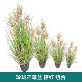 仿真玲珑芒草盆载植物摆件办公室客厅绿植装饰假盆栽批发高仿真