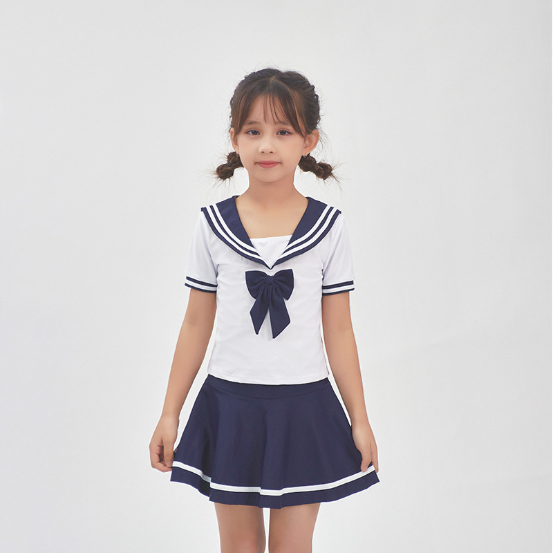 儿童泳衣女女童中大童女孩分体洋气海军风水手服游泳衣7岁9岁10岁