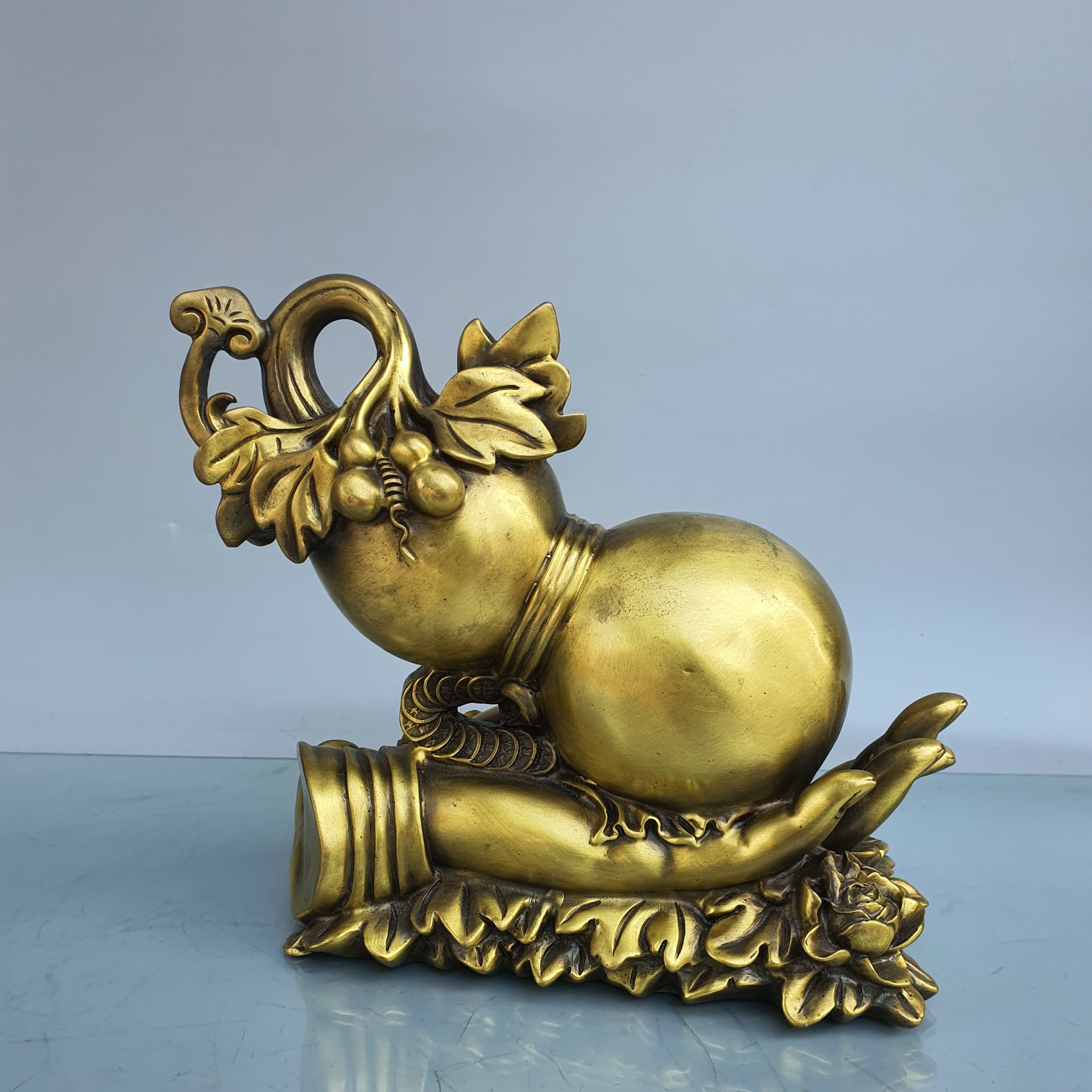 纯铜四季平安葫芦吉祥如意八卦开盖葫芦百福葫芦摆件铜葫芦家居品