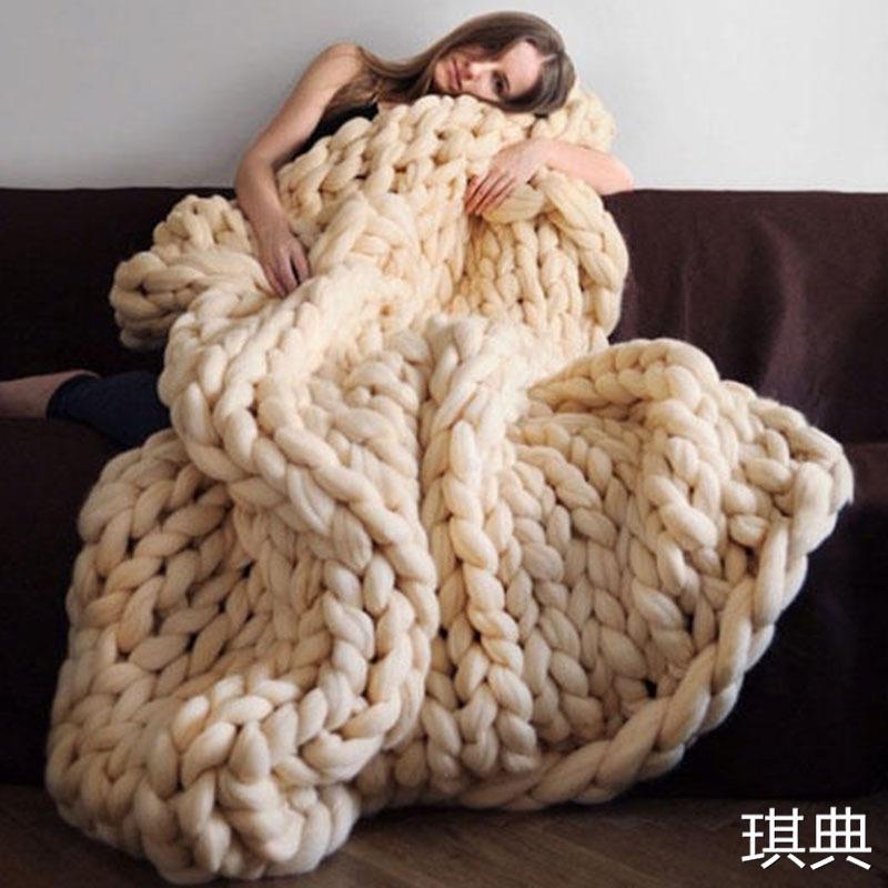 knitting blanket毛毯羊毛编织被子粗毛线成品毯子北欧针织毯拍照