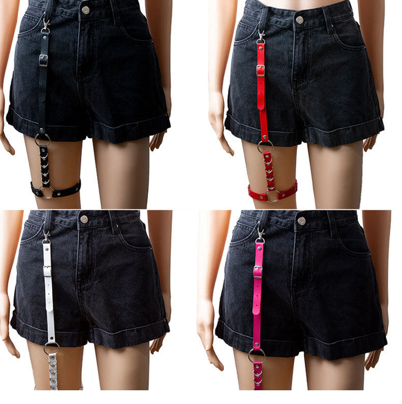 欧美跨境朋克风pu腿环腿链摇滚街舞夜店演出短裤挂钩绑腿带吊袜带