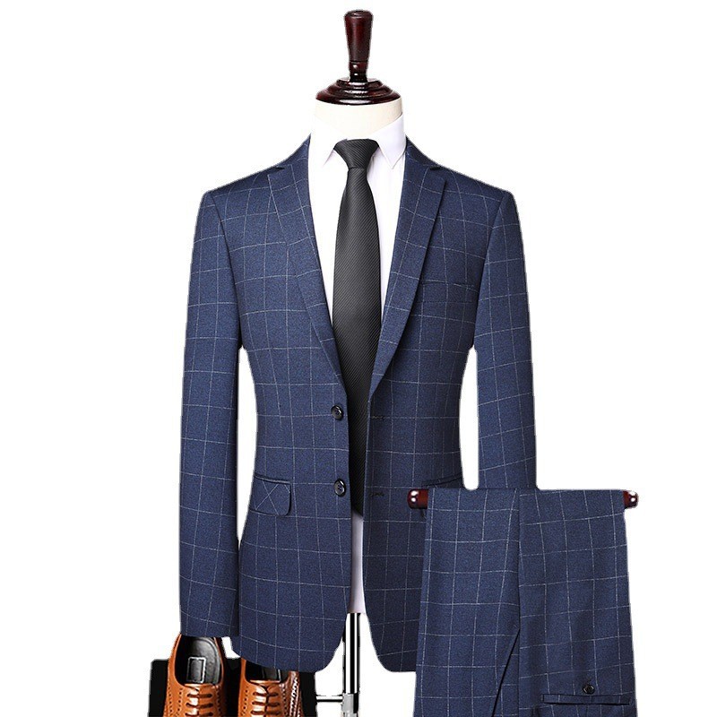 网红爆款男士商务休闲西服套装上衣两粒扣结婚西装青年职业正装