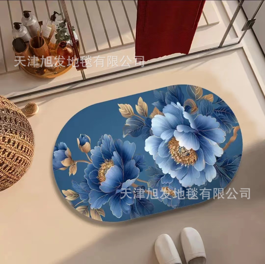 Vintage Flower Home Batoom Toilet Door Absorbent Non-Slip Qui-Drying Floor Mat Stain-Resistant Easy-to-Care Floor Mat