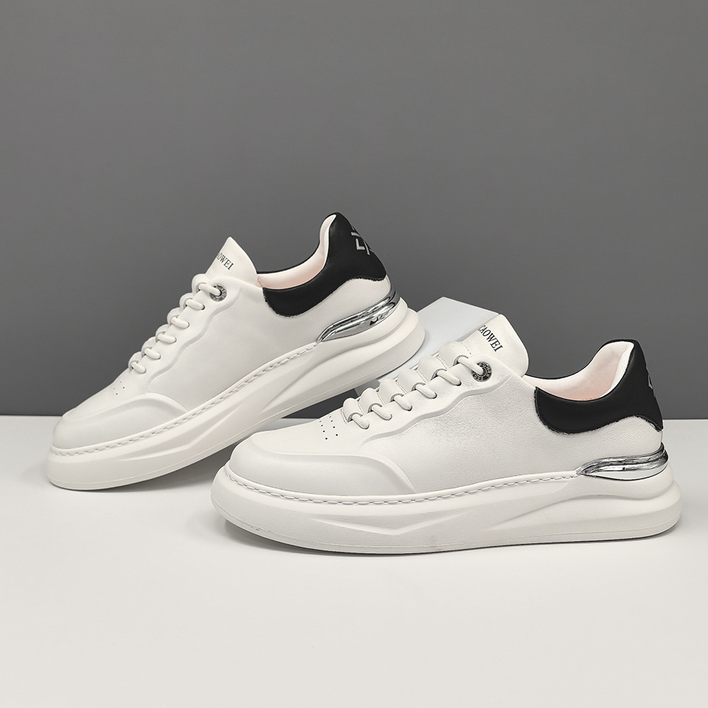 男生头层牛皮白色板鞋男款潮鞋真皮小白鞋欧洲站高端轻奢休闲男鞋