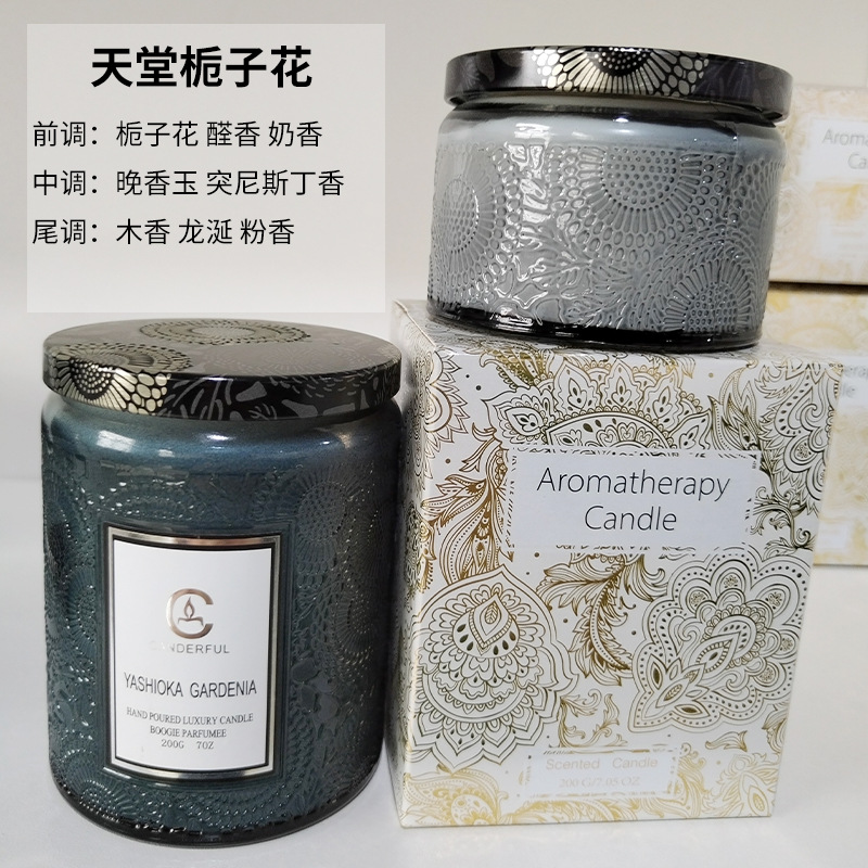 Zhejiang Fangdi Household Supplies Embossed Glass Birthday Smoke-Free Soy Wax Hand Gift Box Aromatherapy Candle Wholesale