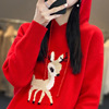 lady Pure wool Cartoon Fawn Autumn and winter Hooded Socket Sweater sweater Sweater Easy Primer gules Hoodie