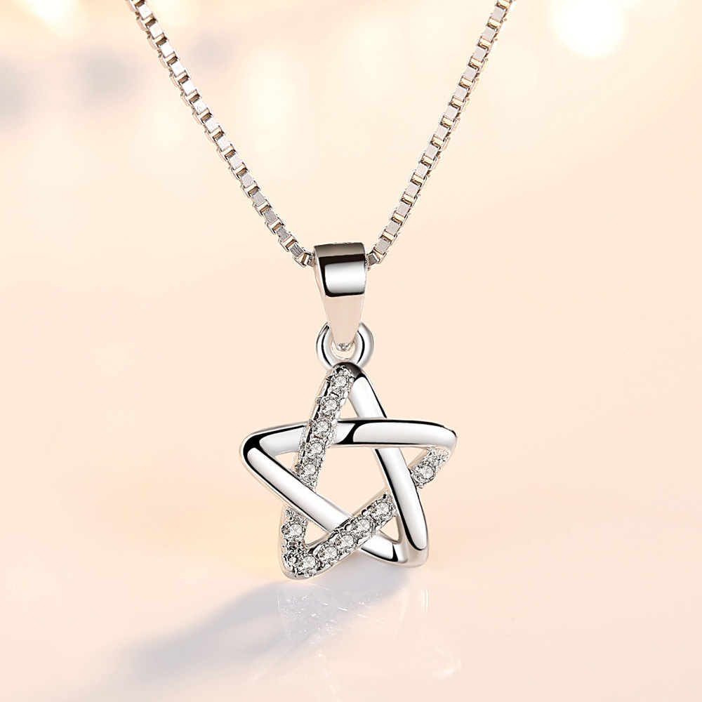 小红书文艺锆石 镂空五角小星星个性气质项链吊坠 女士镀银项饰品