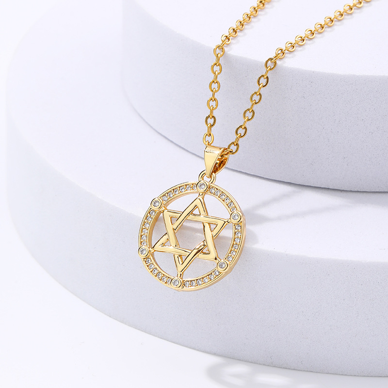 跨境以色列六芒星吊坠项链铜微镶锆石镀真金女小众设计感轻奢饰品