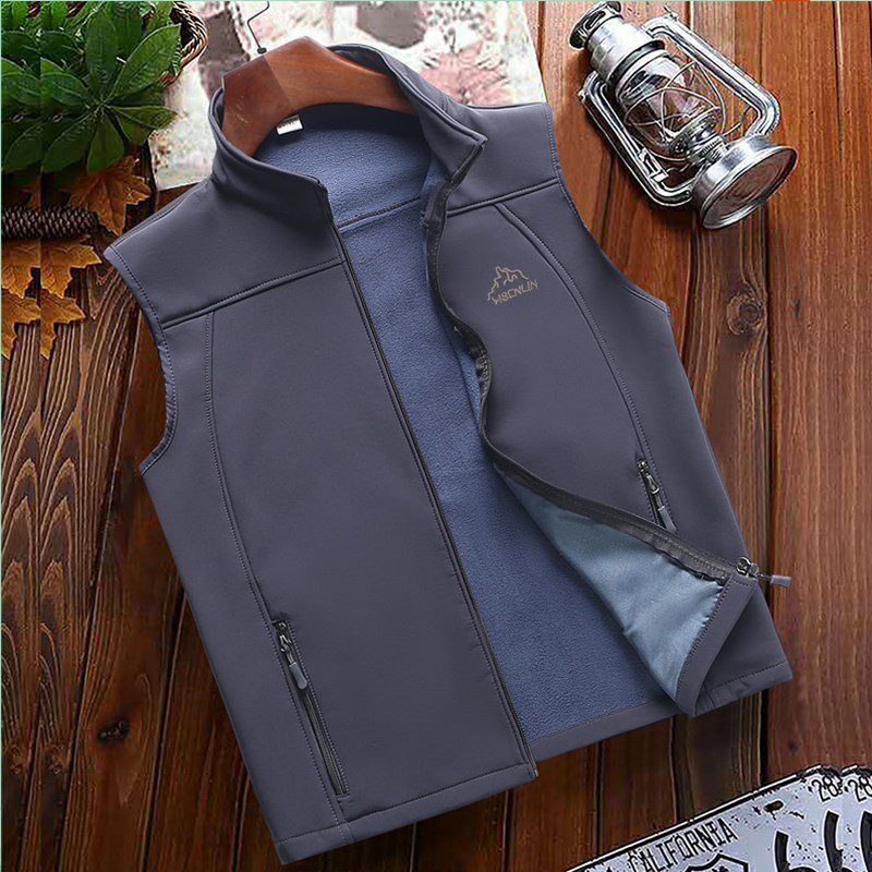 spring and autumn outdoor vest men‘s fleece jacket large size loose stand collar waistcoat thin casual sports jacket