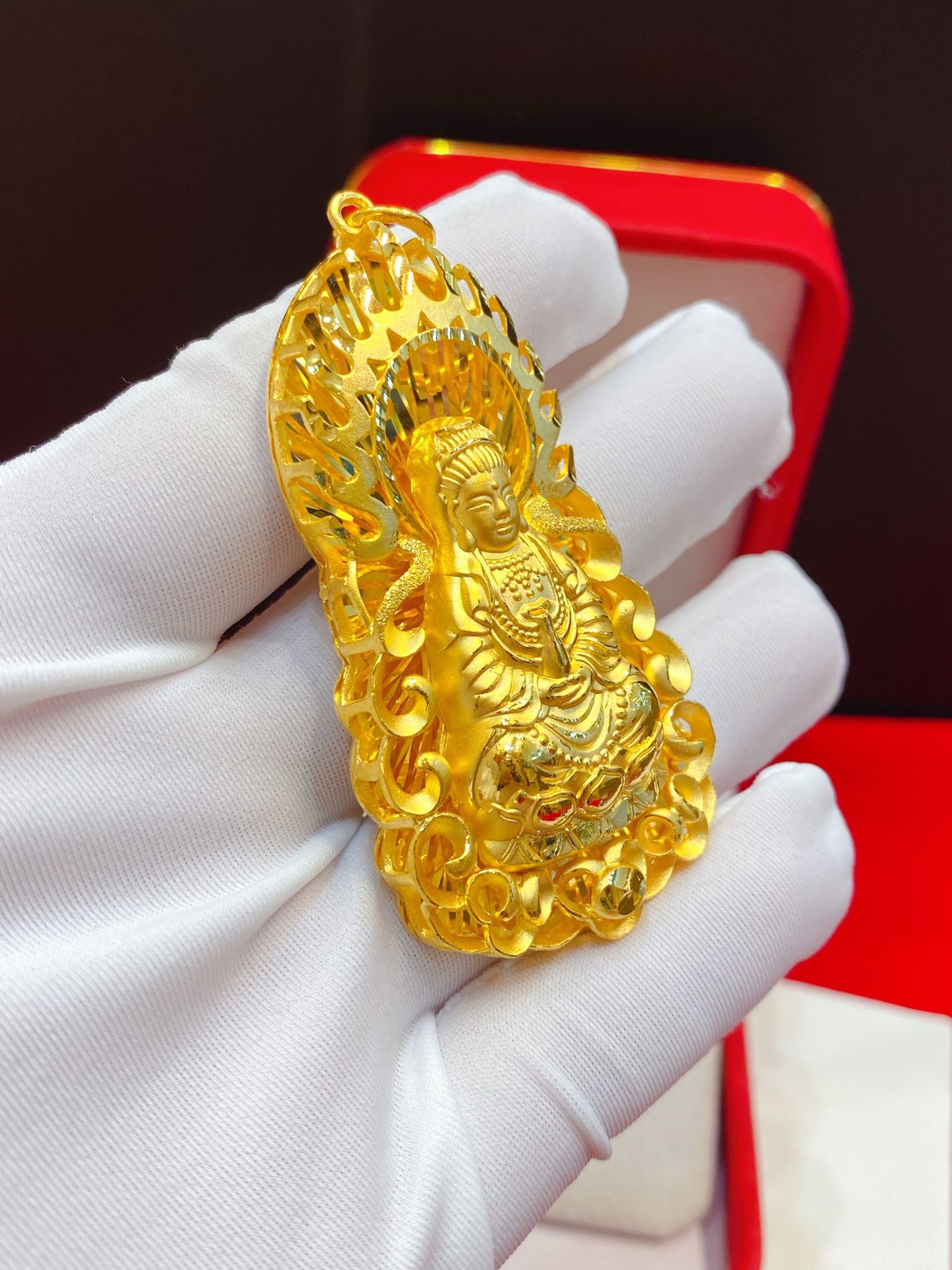 黄金观音吊坠足金999.9火焰观音万足金24k金男士女士挂坠纯金计价