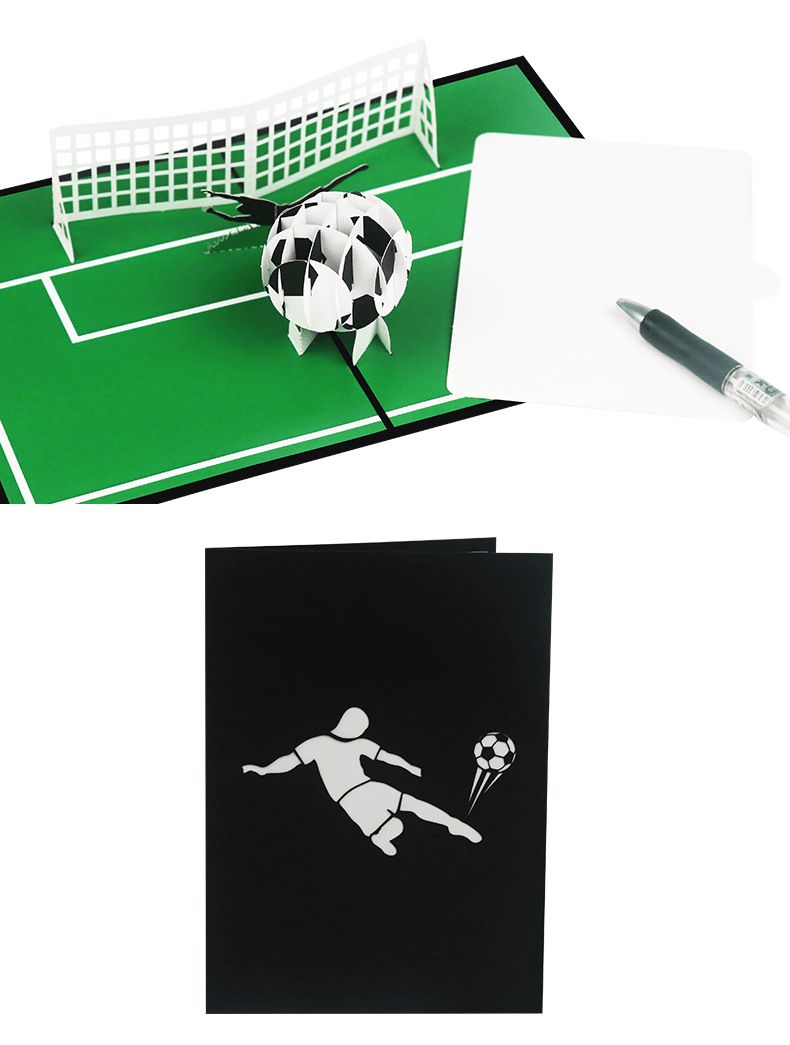 厂家供应彩印3d立体创意动感足球运动会贺卡纪念品商务小卡片定制