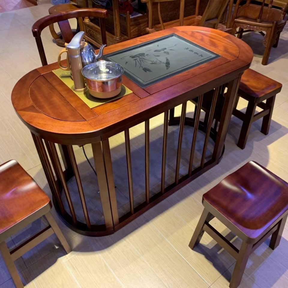 实木茶桌椅组合店铺茶桌家用功夫阳台小茶台桃花芯简约1m茶几1.2m