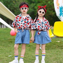 六一儿童演出服幼儿小学生啦啦队运动会服装港风复古花衬衫表演服