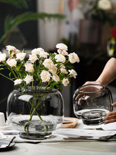 简约现代圆形大口花瓶透明水养鲜花插花客厅餐桌玻璃加厚摆件苍穹