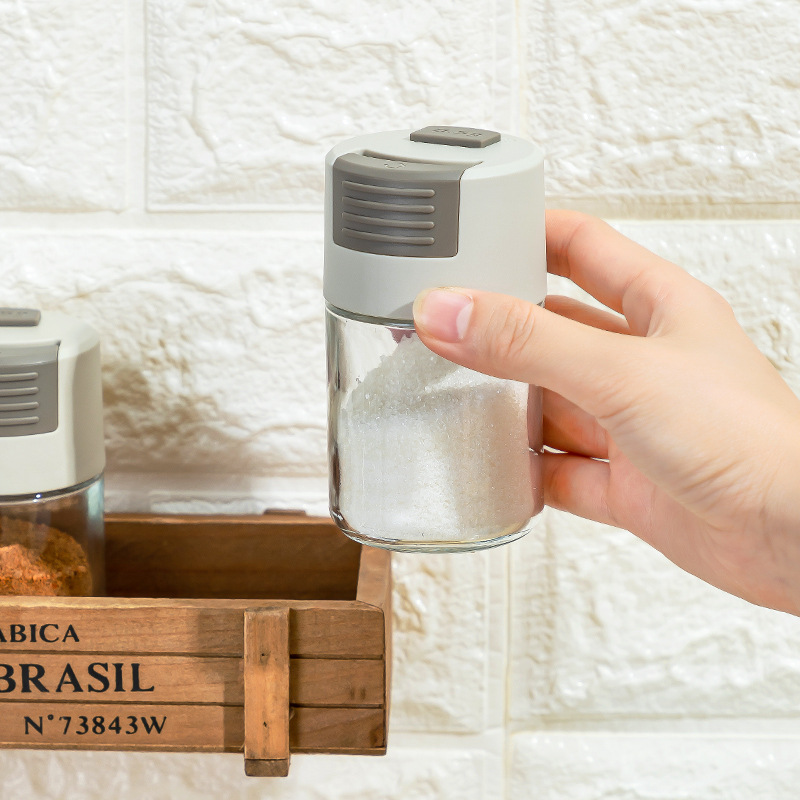 Quantitative Salt Jar Push-Type Salt Control Metering Salt Bottle Sealed Moisture-Proof Kitchen Glass Bottle Spice Jar Creative Seasoning Bottle
