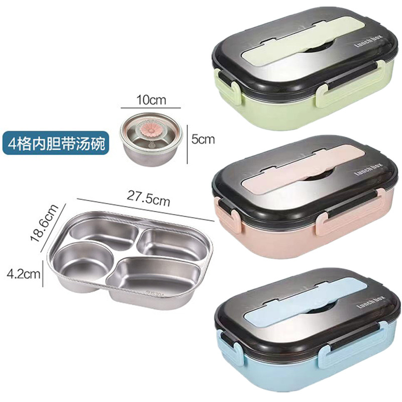 Insulated Lunch Box 304 Stainless Steel Plate Bento Box Student Microwave Oven Plastic Lunch Box Cross-Border Foreign Trade Wholesale