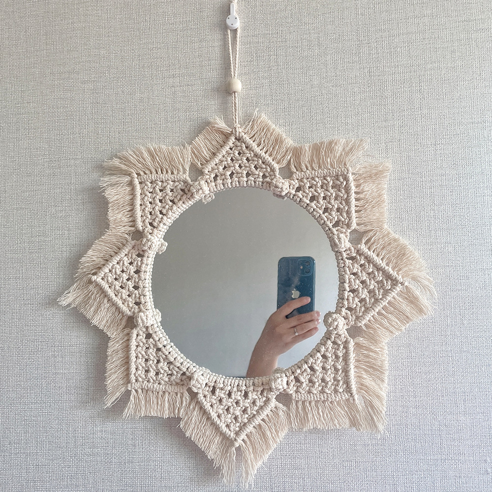 北欧新款亚马逊货源圆型编织挂毯 家居壁毯手工制作卧室房间壁挂